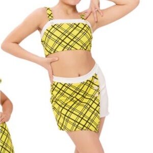 Vibrant Yellow Plaid Kids Dance Costume